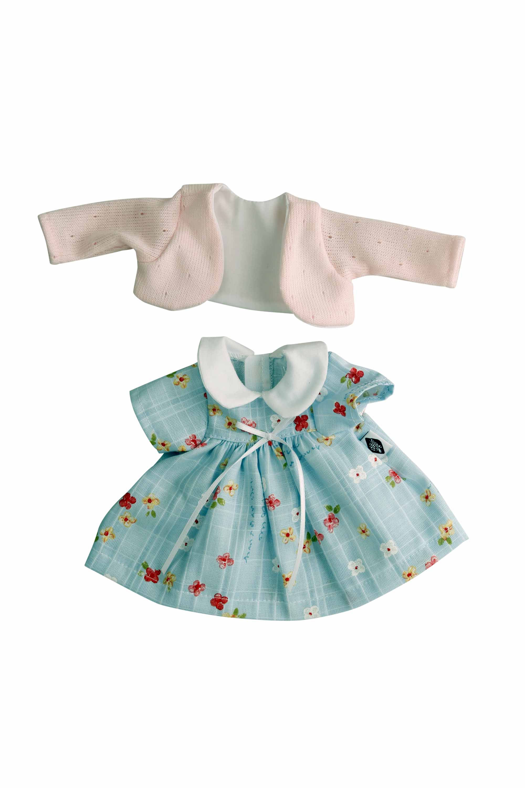 Kleid zu Stehpuppe alt 29 cm Sommerkleid rose/blau