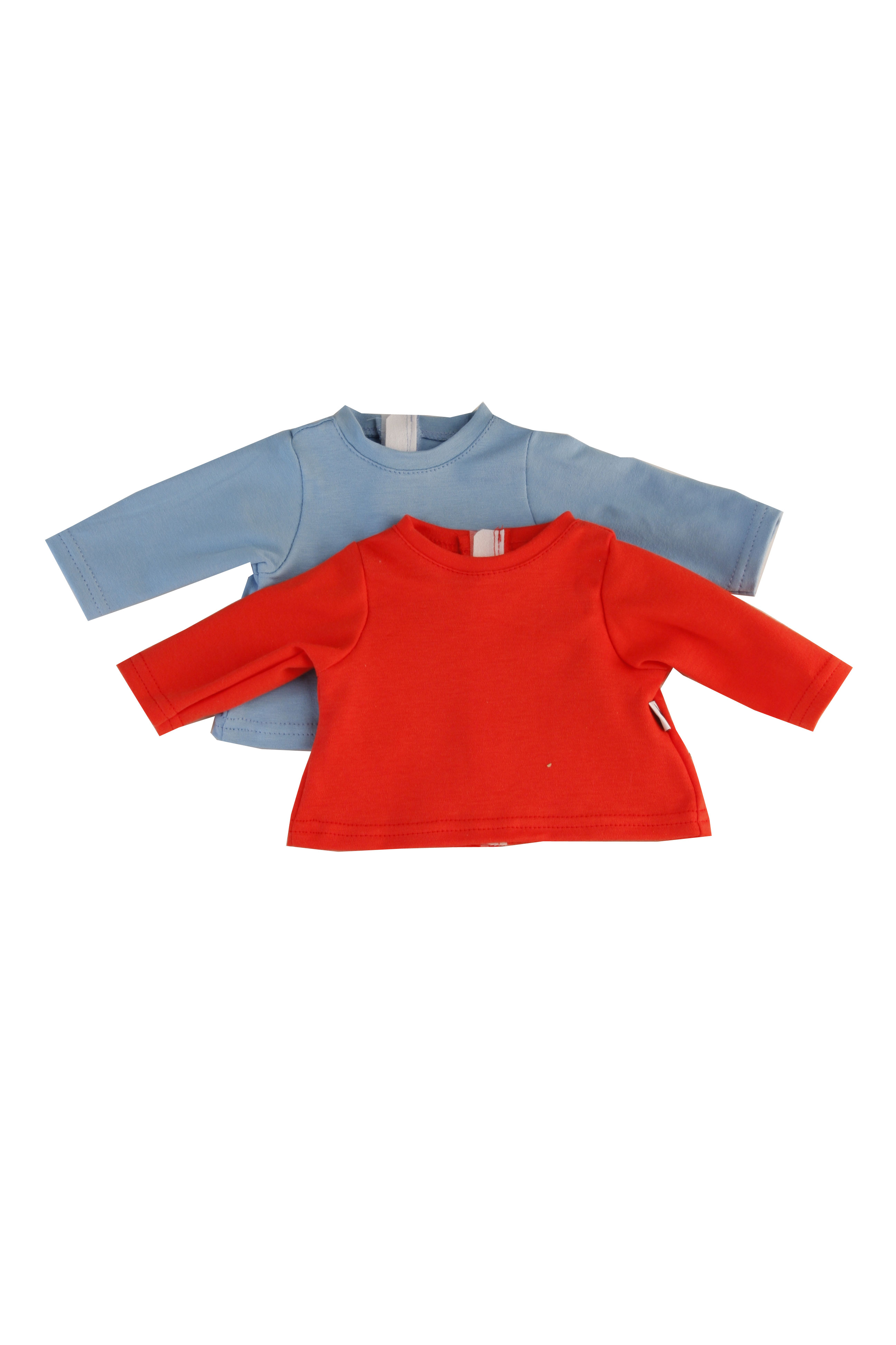 Shirts 2-er Set Langarm für Puppen 32-52 cm  in rot+blau