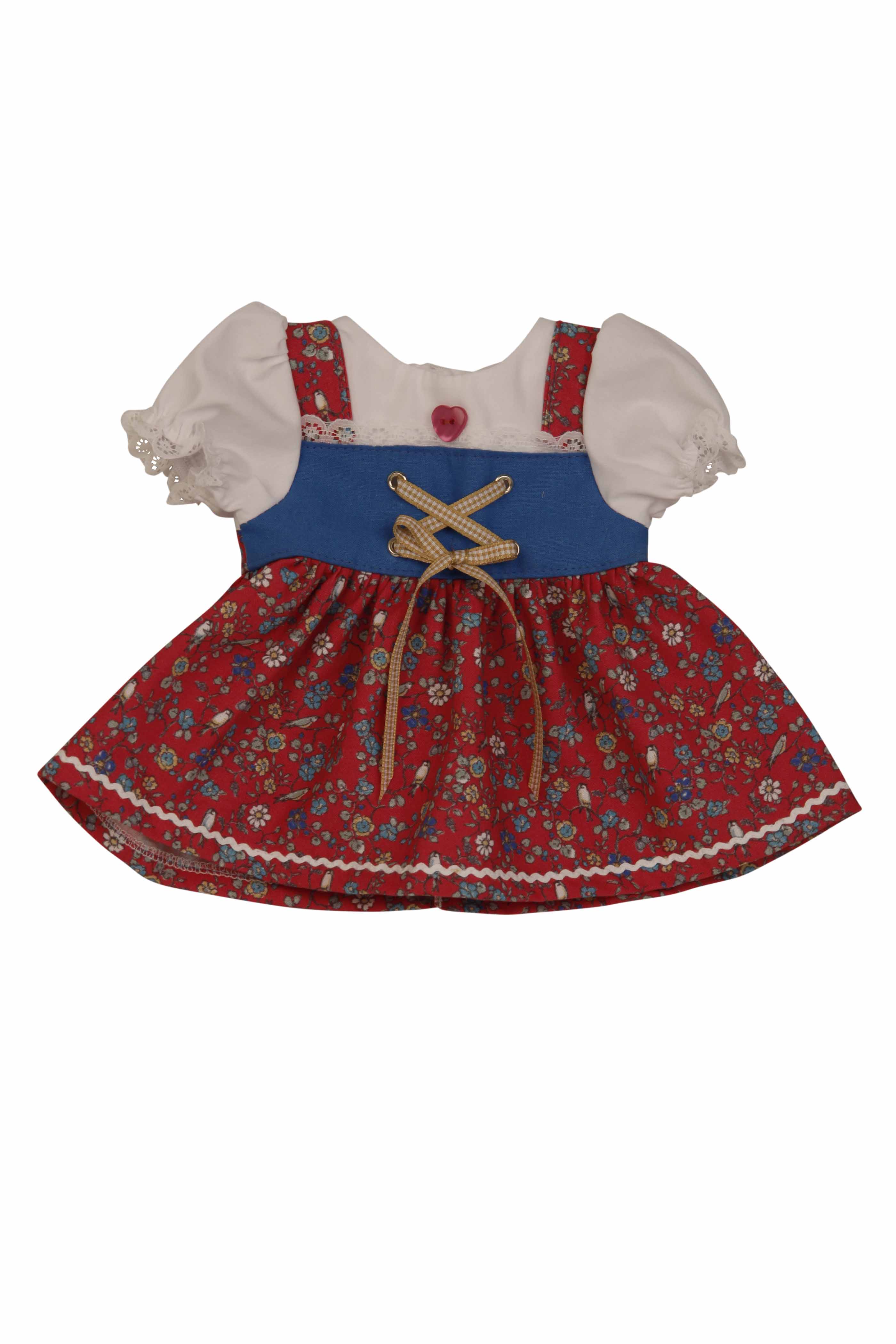 Kleid für Stehpuppe 25 bis 70 cm, Dirndl weiß/blau/rot