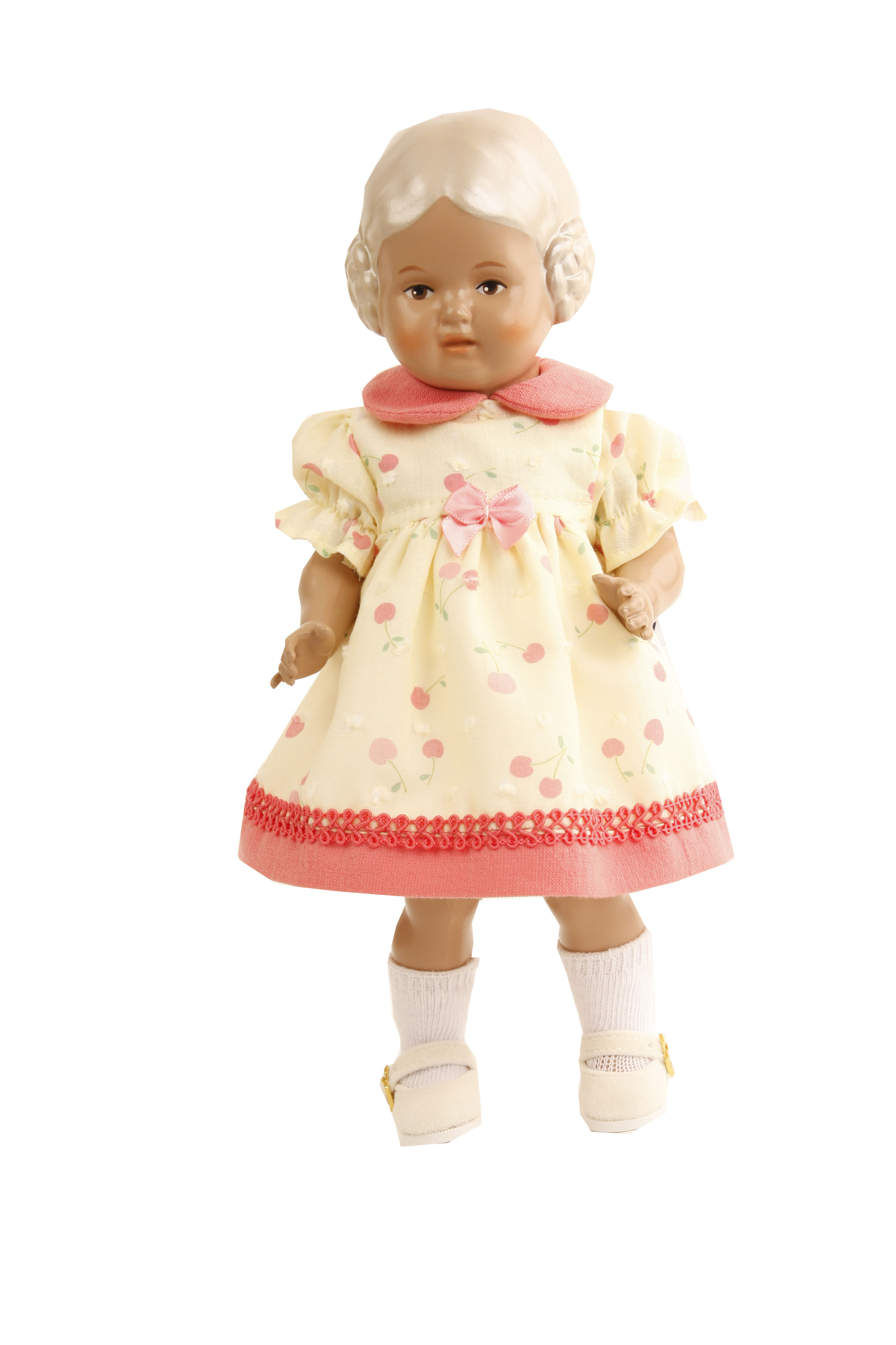 Puppe Bärbel 25 cm blonde Malhaare, braune Malaugen, Sommerkled  Kirschen