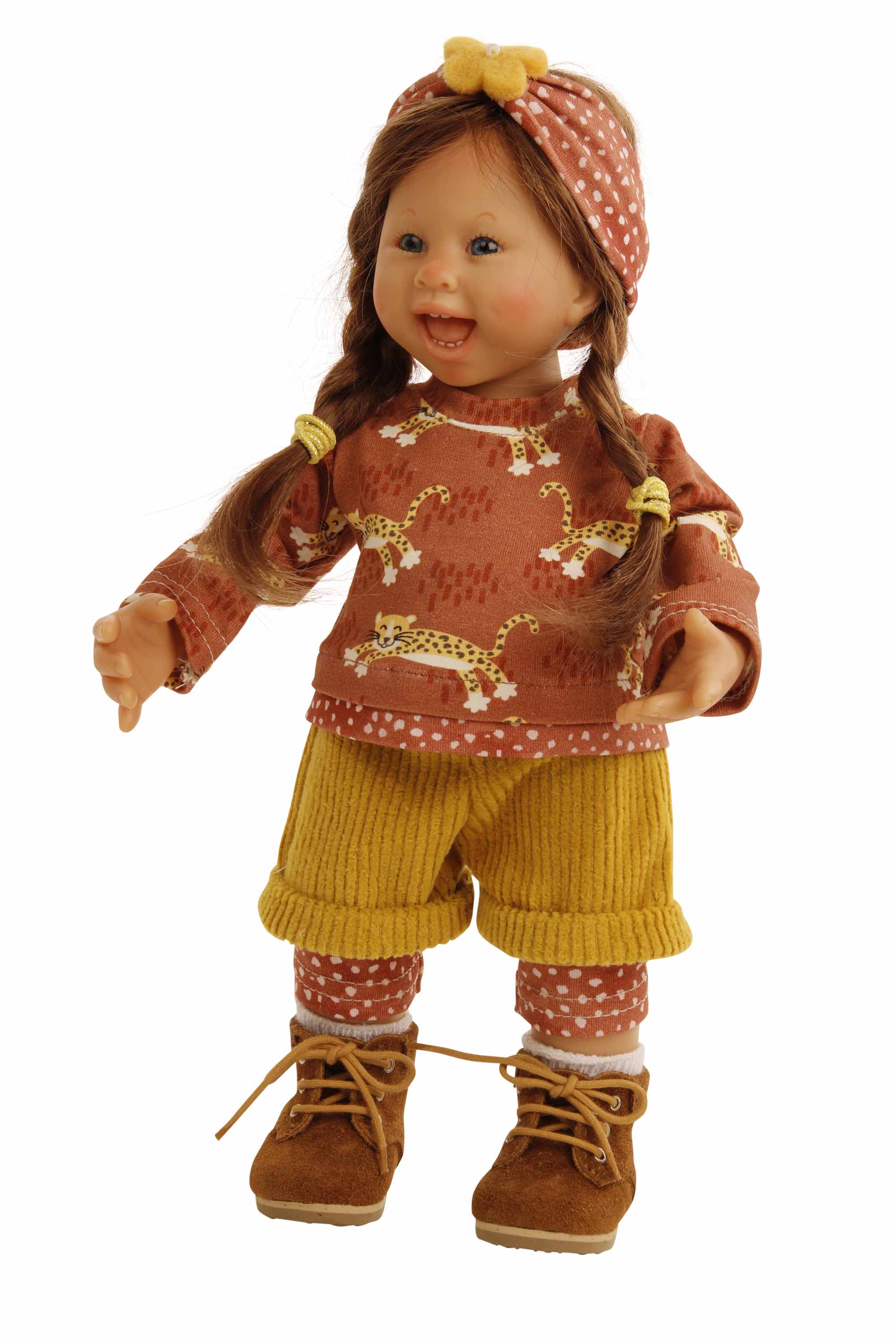 Puppe Müller-Wichtel Lea 30 cm braune Haare, Kleidung Leopard