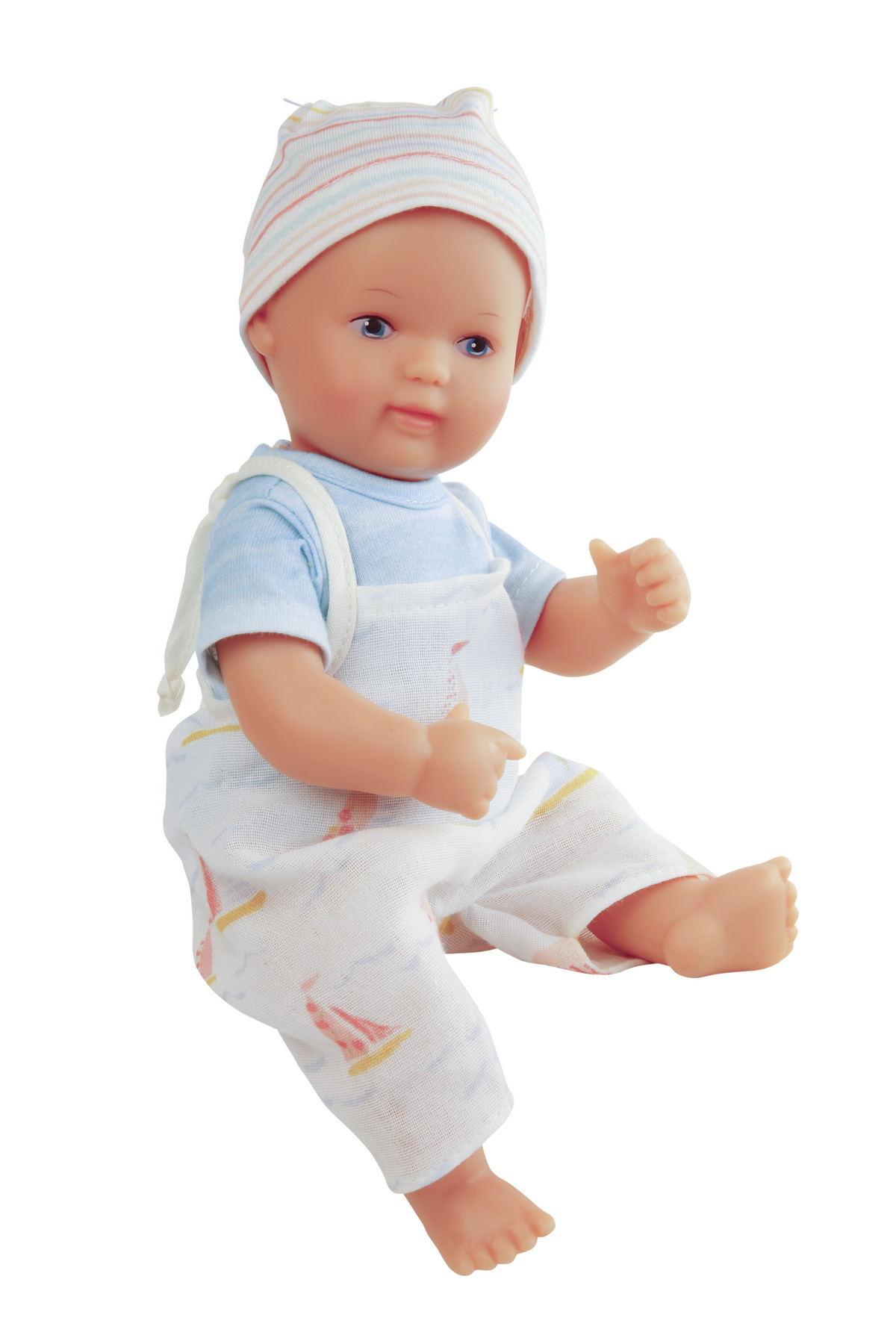 Puppe Mein 1. Baby  28 cm mit Malhaar und blauen Malaugen, maritime Kleidung blau/weiss