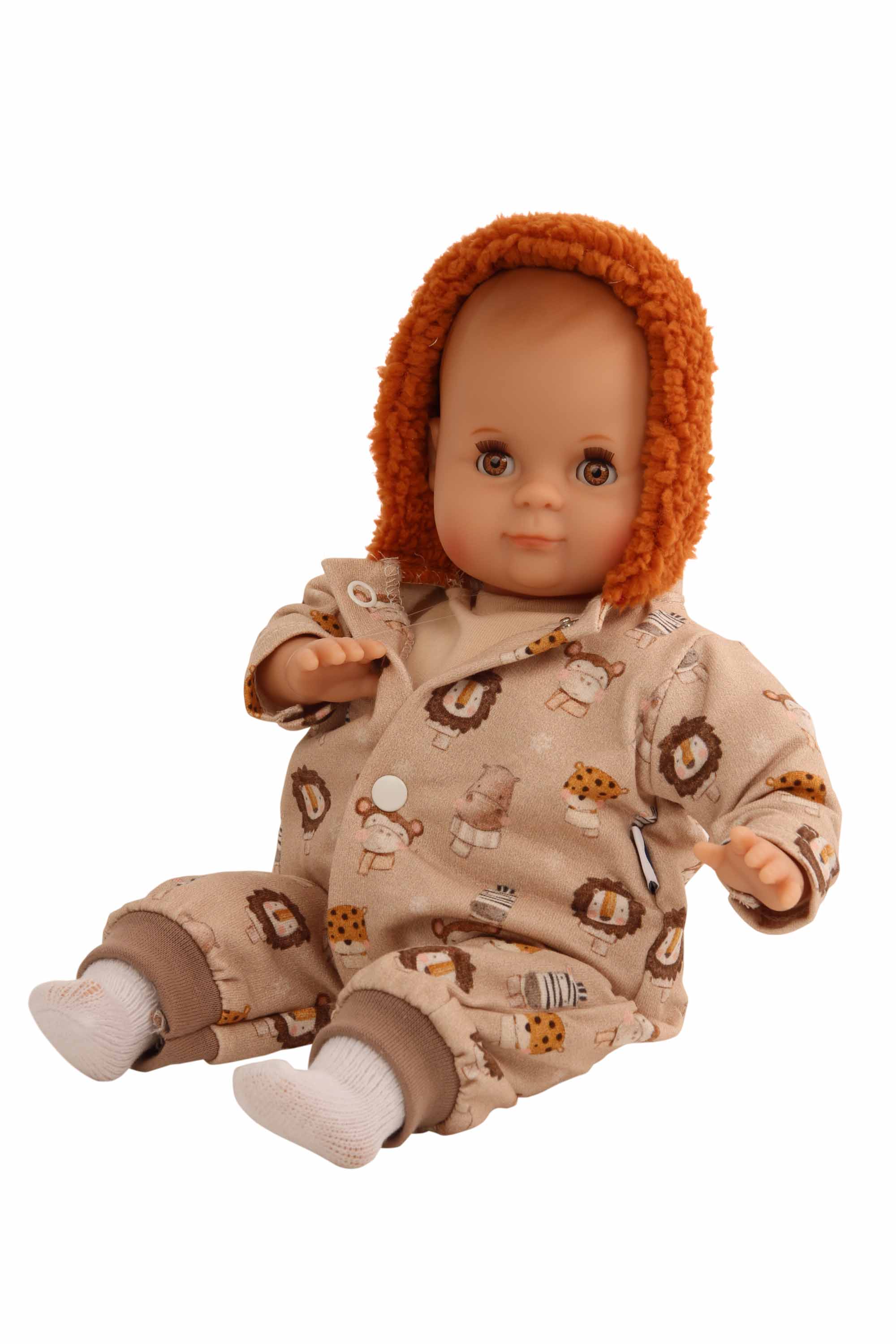 Puppe Schlummerle 32 cm mit Malhaar und braunen Schlafaugen, Overall  Löwe