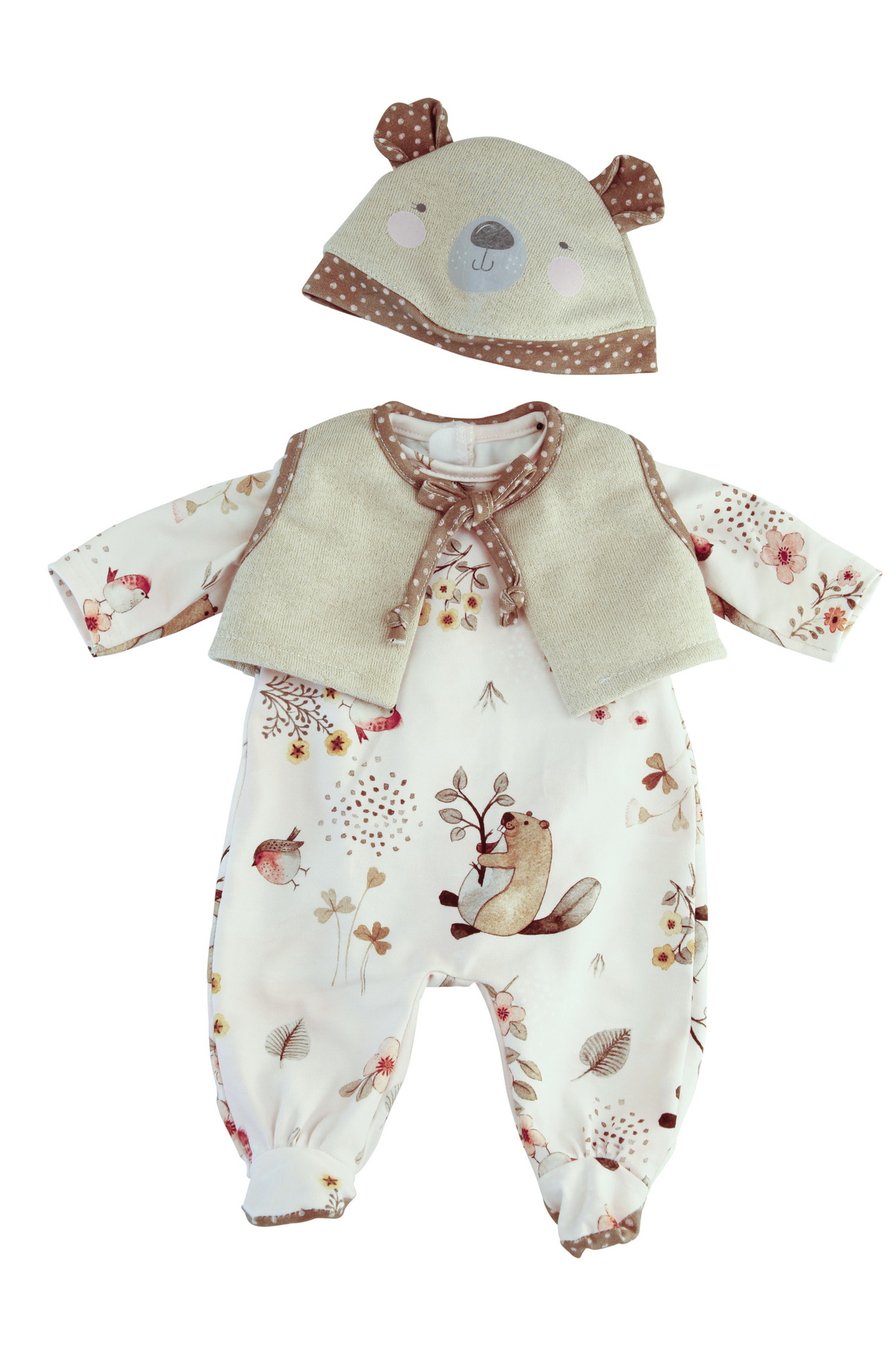 Kleidung zu Baby Amy 45 cm Biberoverall + Weste + Mütze