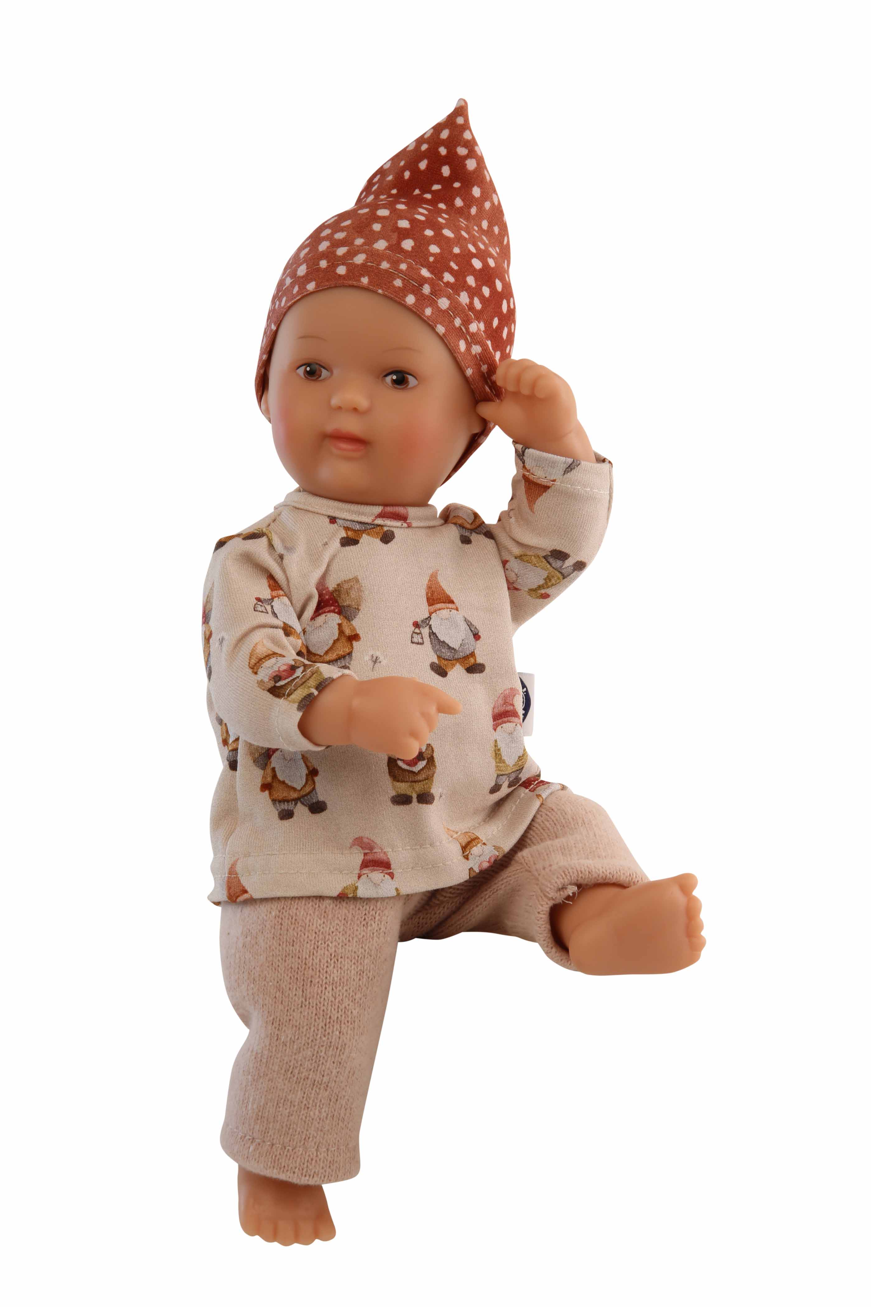 Puppe Mein 1. Baby  28 cm mit Malhaar und brauenen Malaugen, Wichtelkleidung blrose