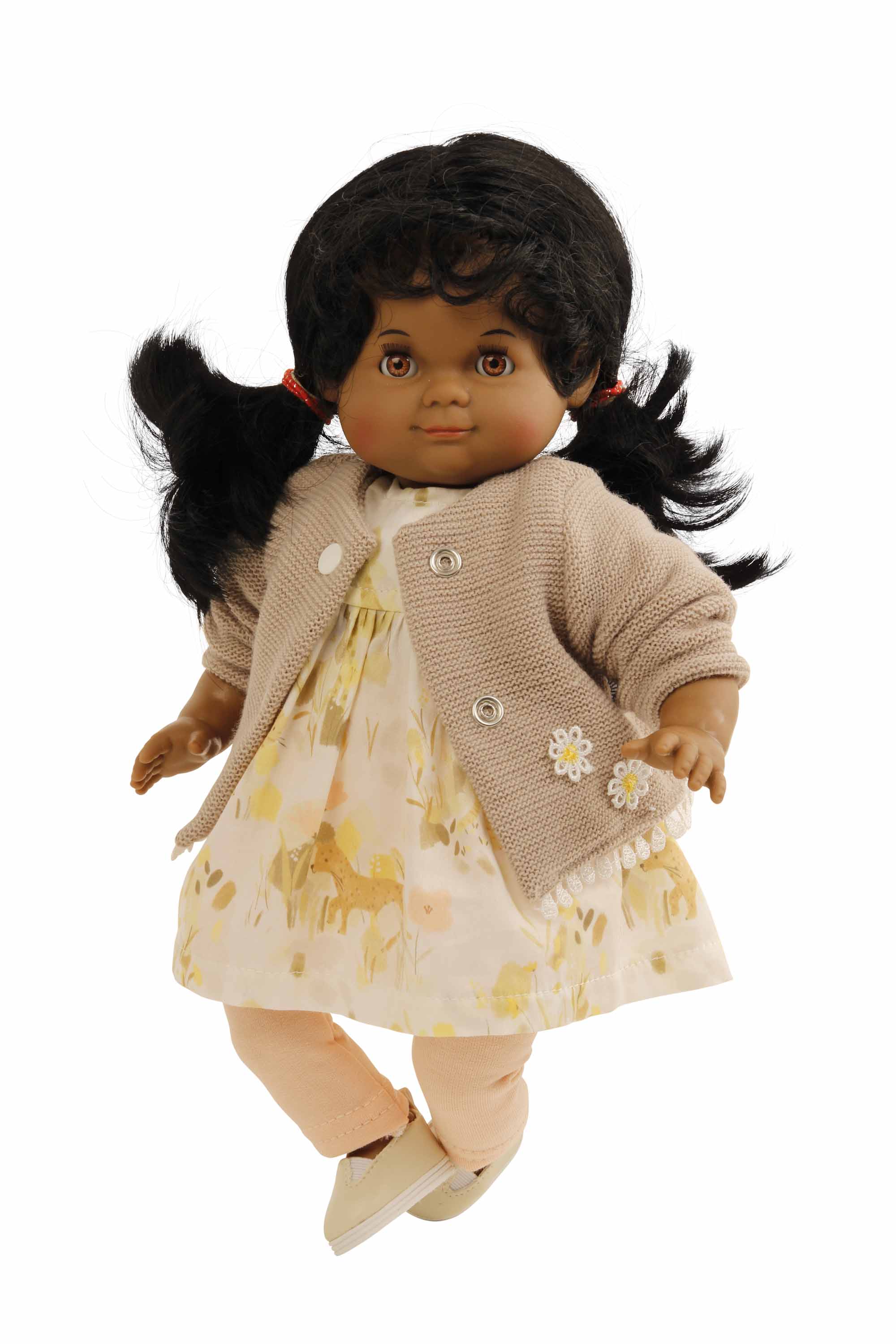 Puppe schwarz Schlummerle Gr. 32  schwarze Haare, braune Schlafaugen, Kleidung Savanne