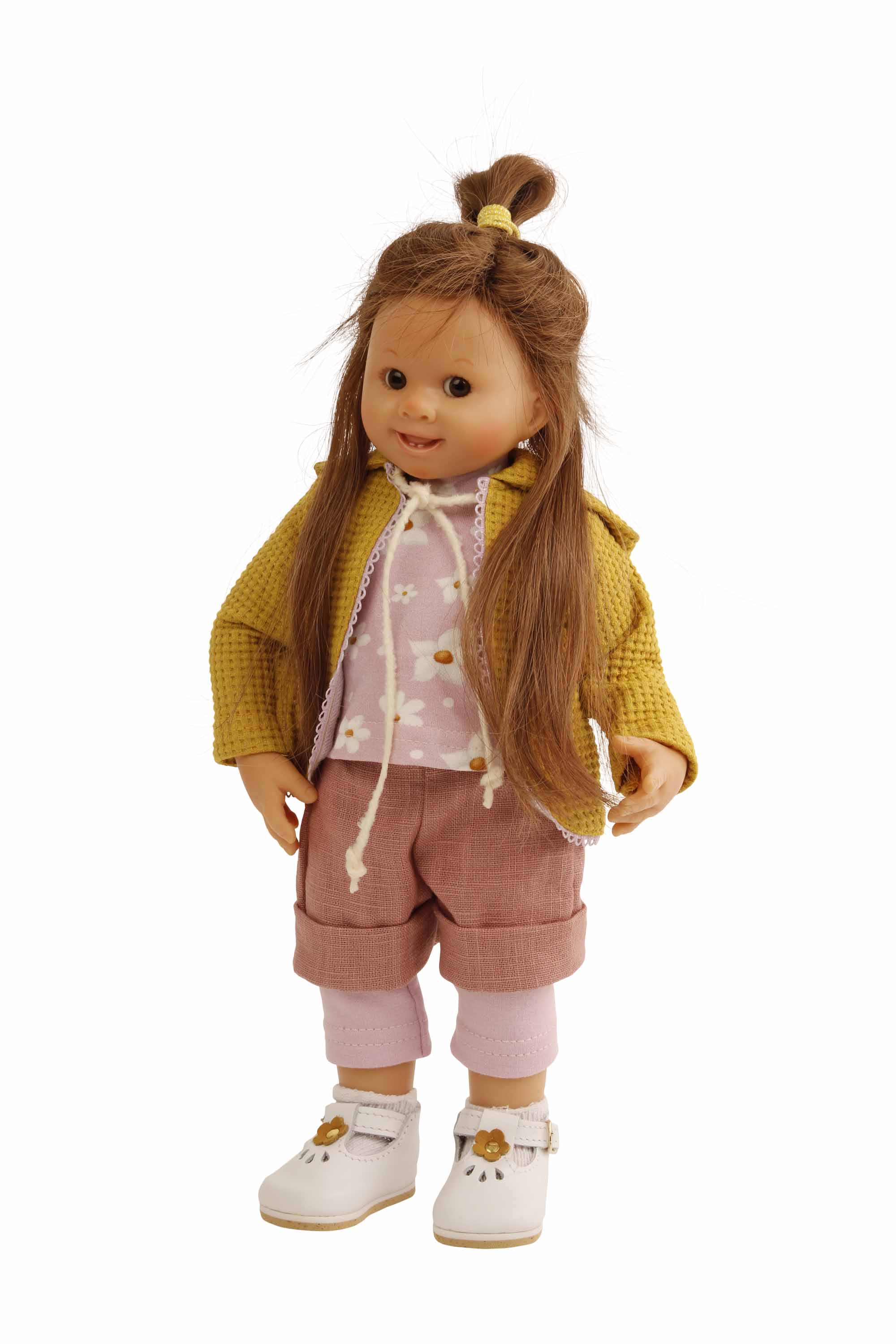 Puppe Müller-Wichtel Bea 35 cm braune Haare, Kleidung rosa/gelb/rot
