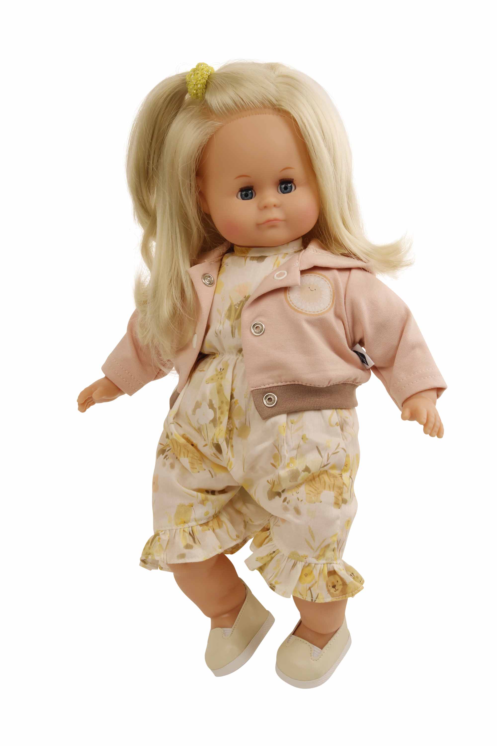 Puppe Schlummerle  37 cm blonde Haare, blaue Schlafaugen,  Kleidung Afrika