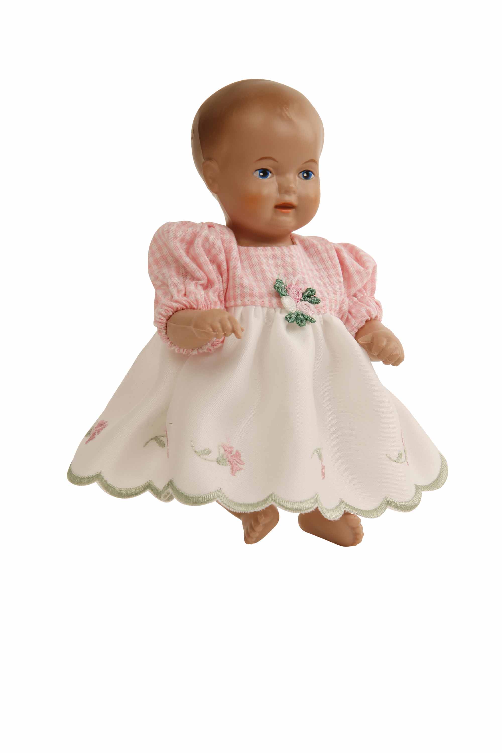 Baby Strampelchen 16 cm braune Malhaare, blaue Malaugen, Sommerkleid