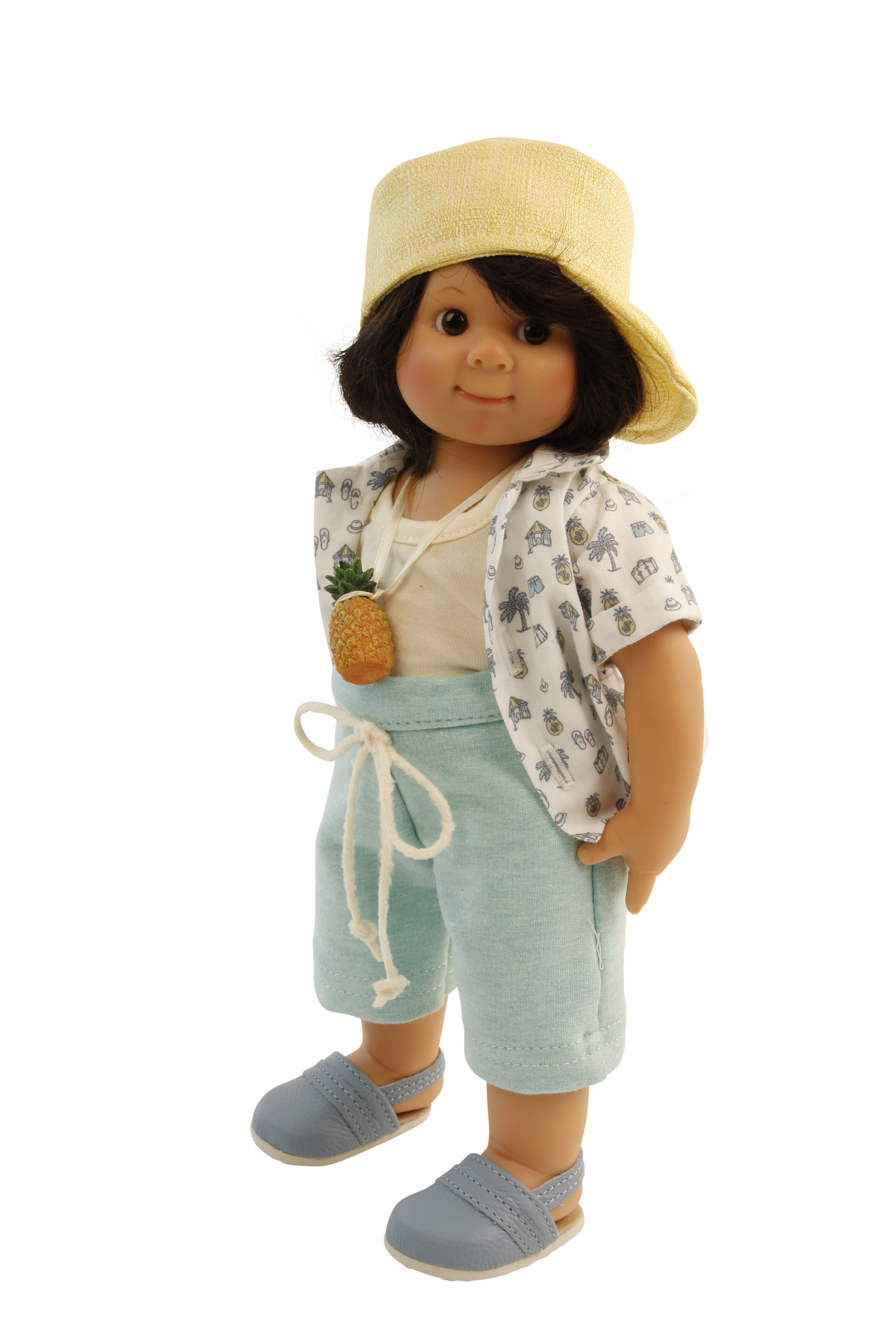 Puppe Müller-Wichtel Stephan 30 cm, schwarze Haare, Strandkleidung