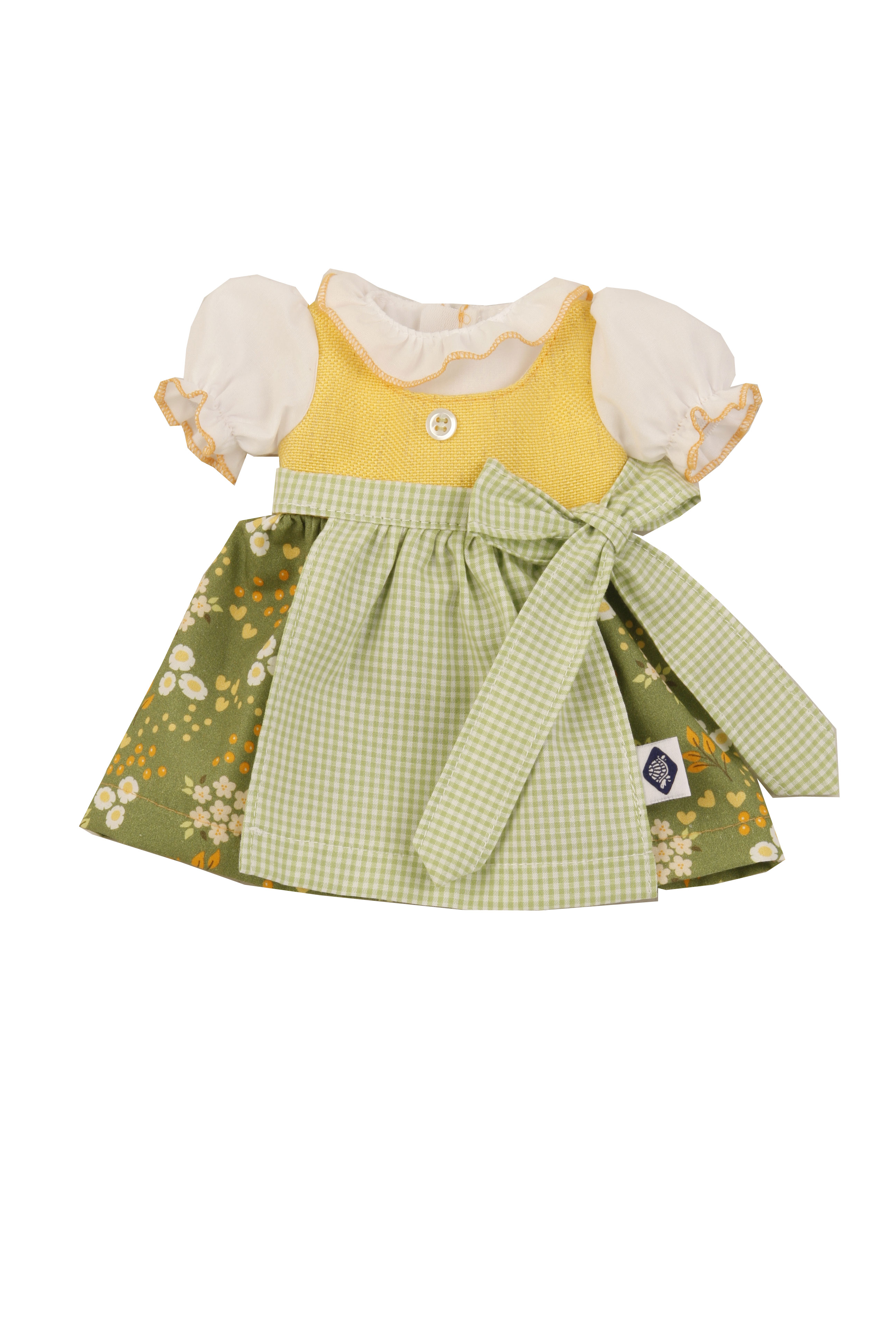 Kleid für Stehpuppe 25+34+41 cm, Dirndl grün/gelb/weiss