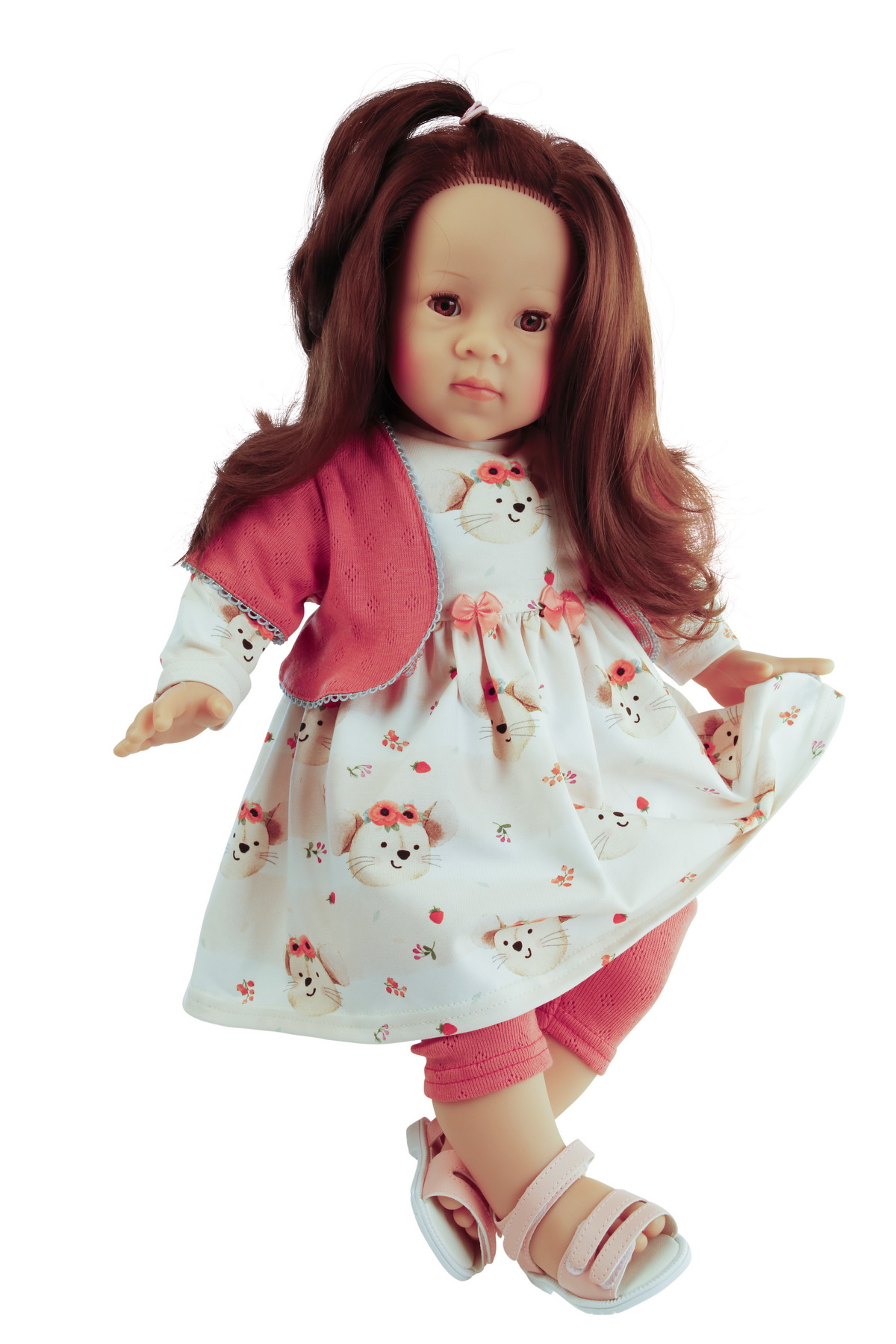 Puppe Elli 52 cm braune Haare, braune Schlafaugen, Kleidung  Mäuschen