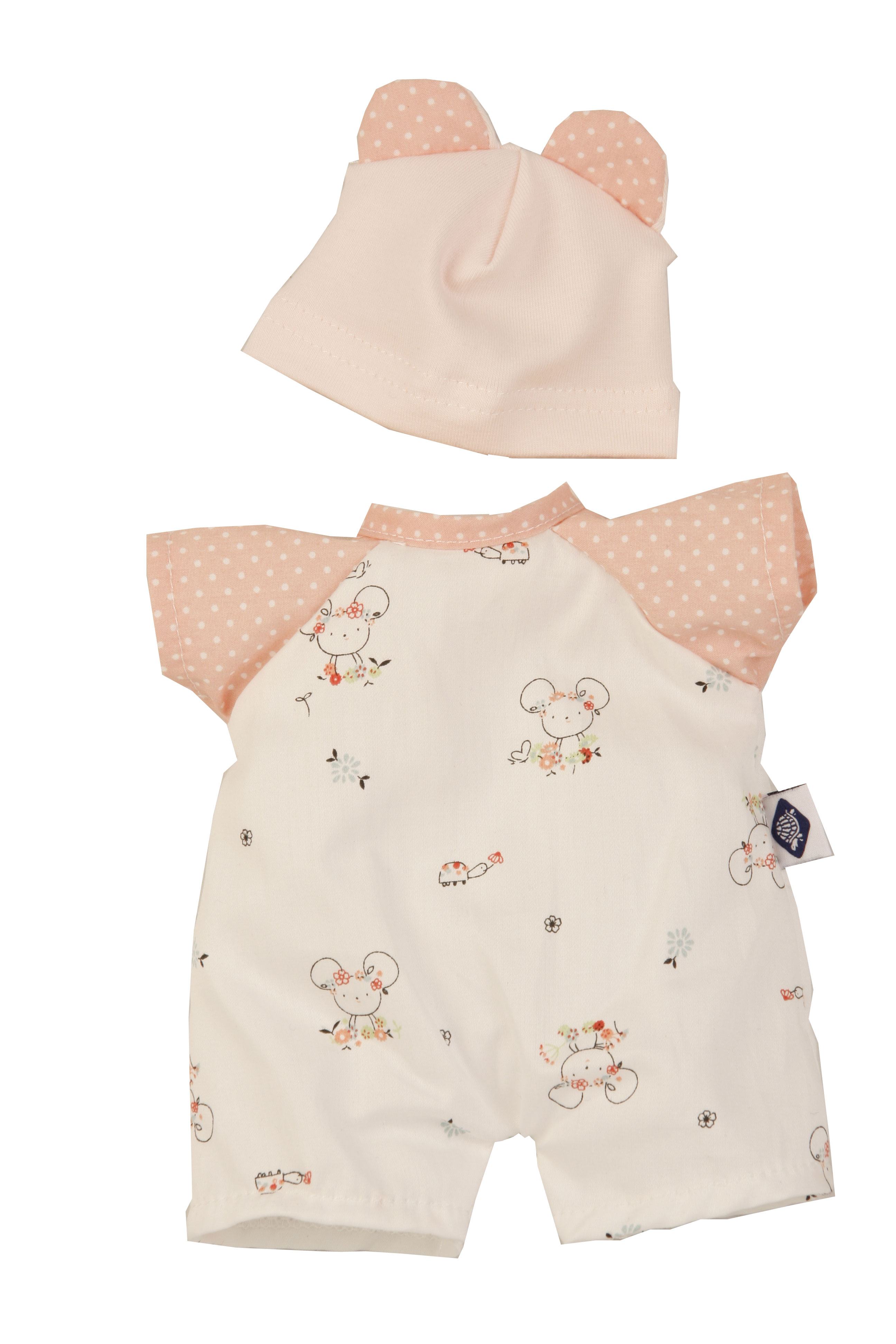 Overall mit Mütze zu Puppe Schmuserle 30 cm in rose/weiss
