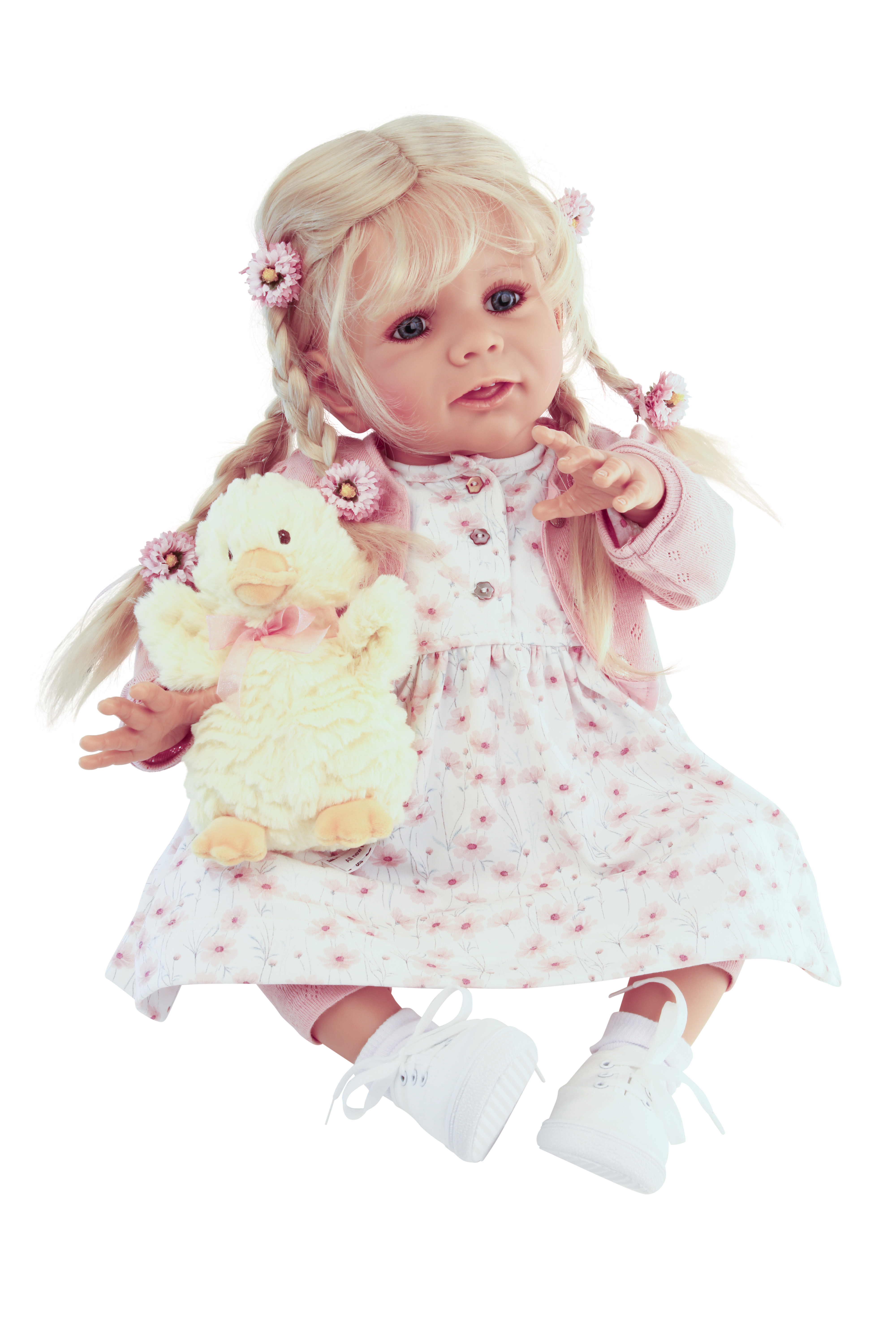 Puppe Femke 60 cm von Karola Wegerich blonde Haare, Kleidung  rose/weiss