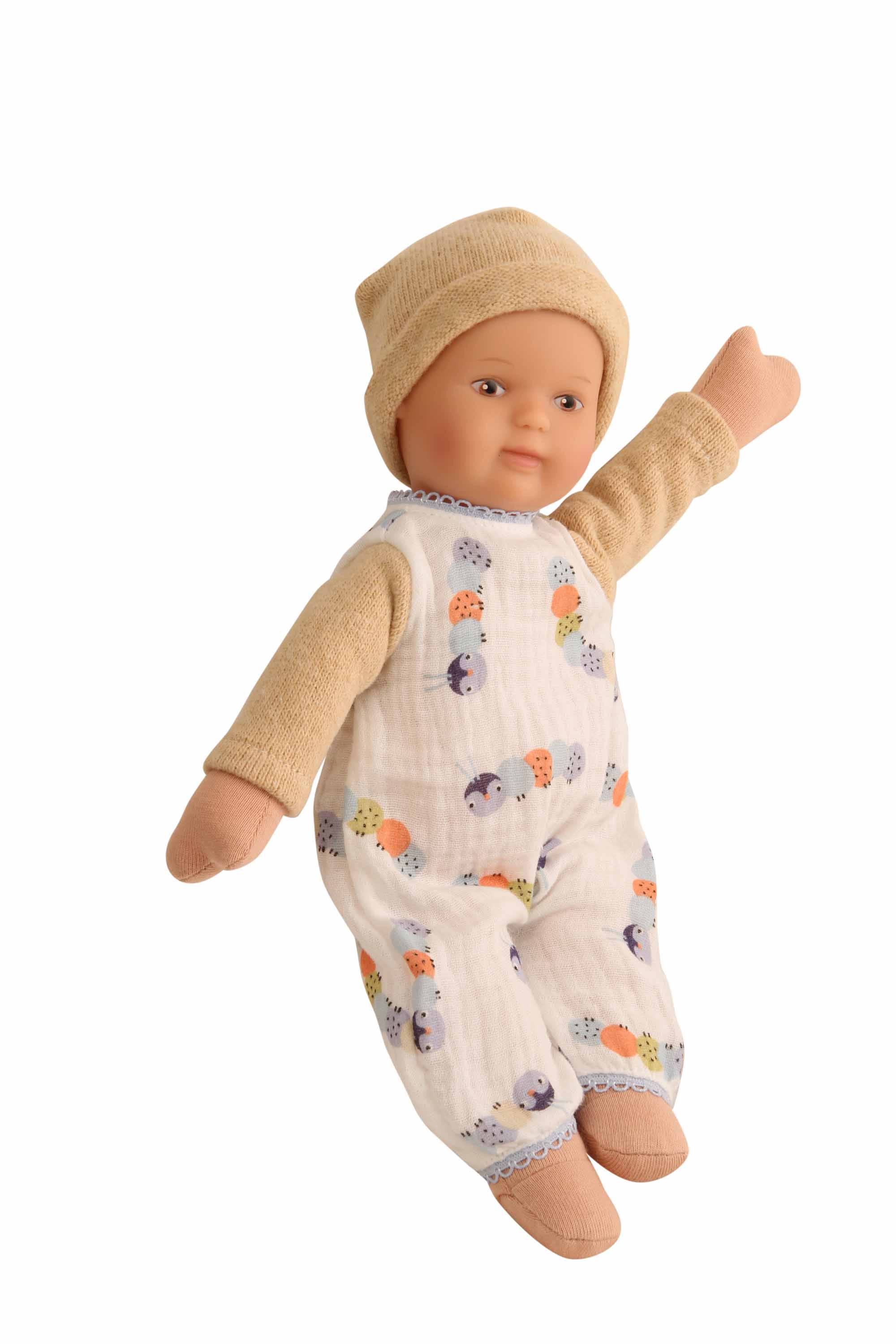 Puppe Schmuserle  30 cm Malhaar, braune Malaugen, Kleidung  Raupe