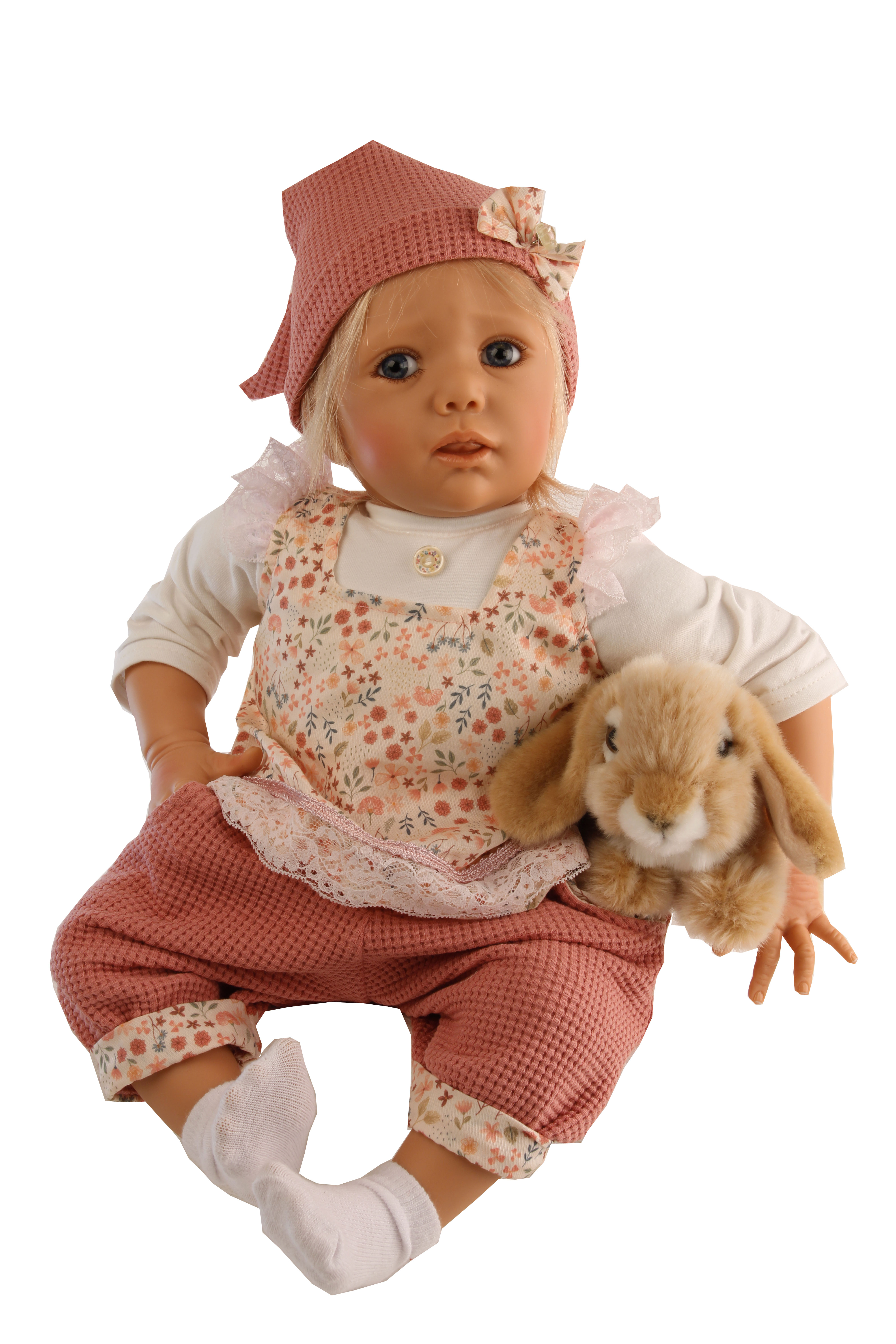Baby Jolina 50 cm von Karola Wegerich blonde Haare, Kleidung rise/weiss
