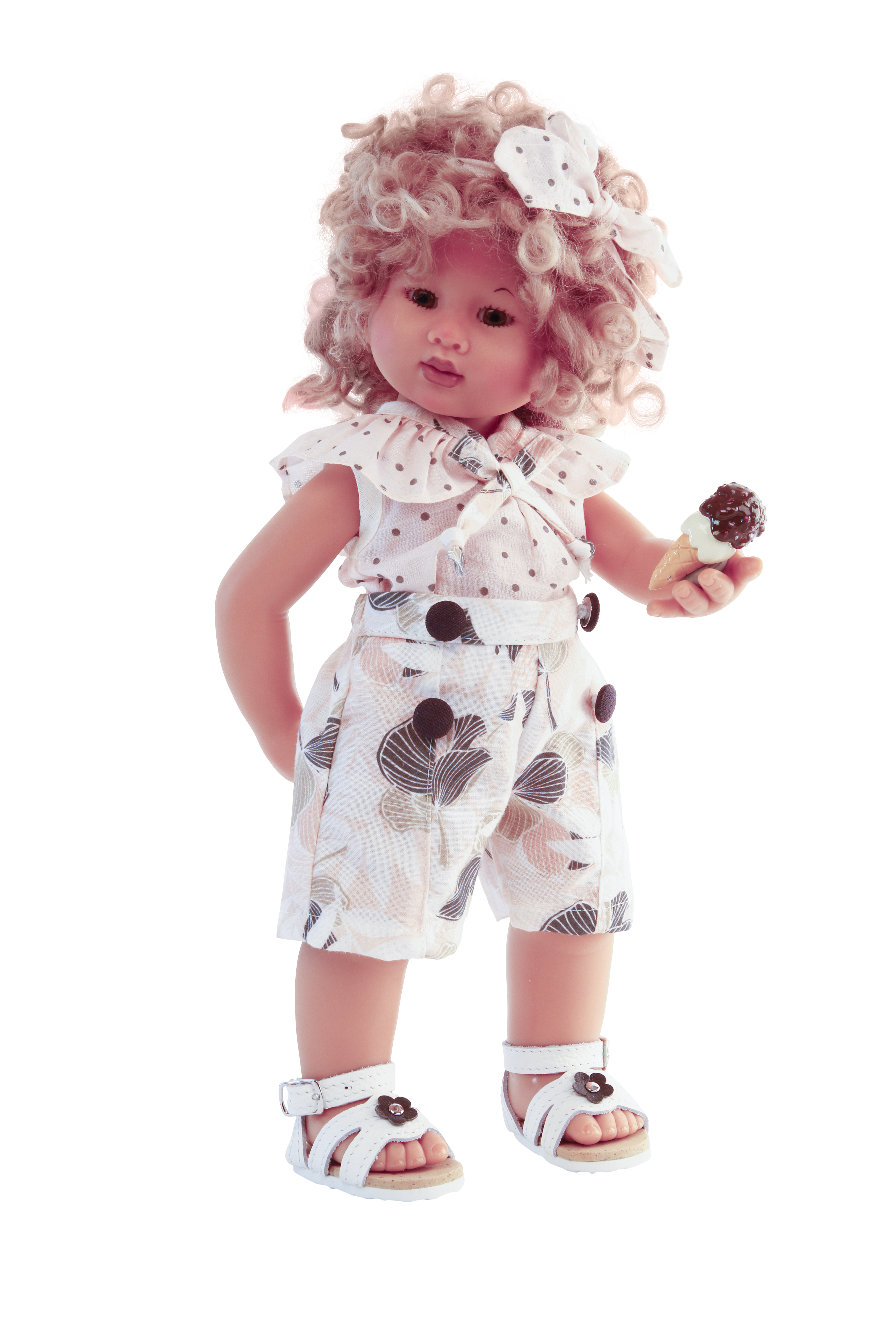 Puppe Müller-Wichtel  Kimiko 30 cm blonde Haare, Kleidung rose/braun