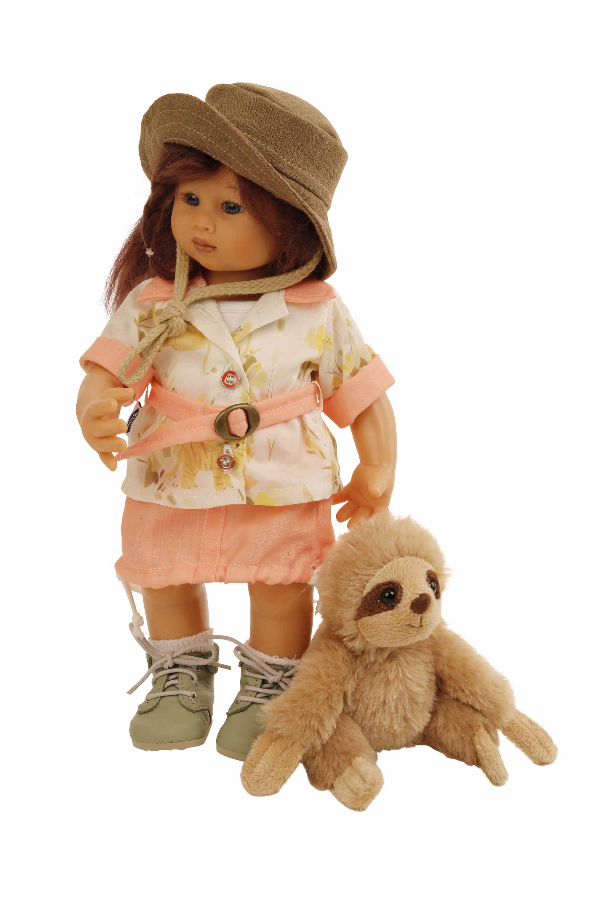 Puppe Müller-Wichtel  Kimiko 30 cm braune Haare, Kleidung Safari